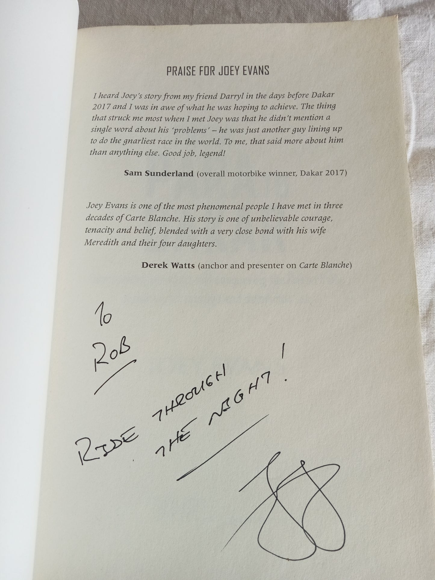 Evans Joey, From Para to Dakar signed by author