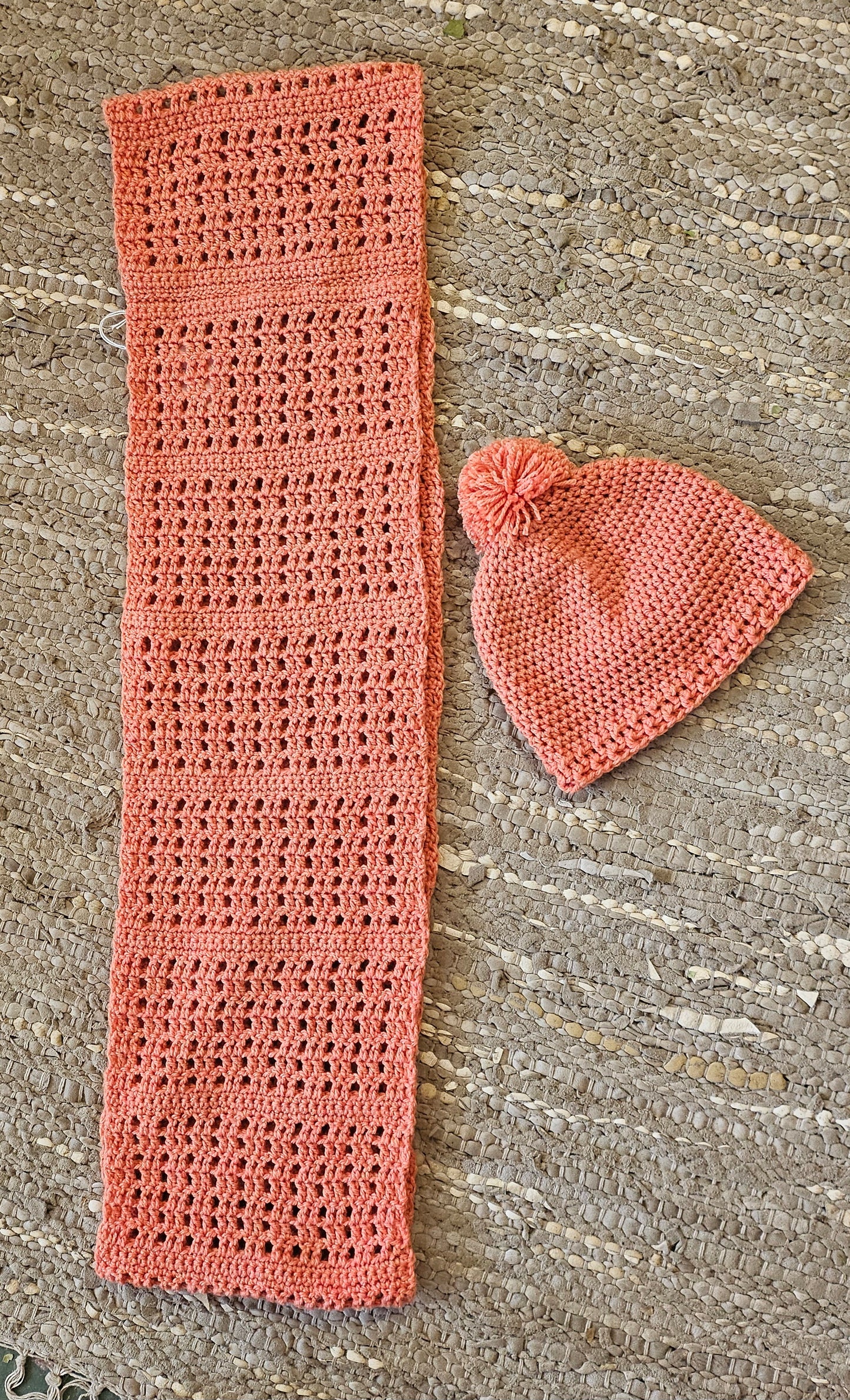 Orange Crochet infinity Scarf +Beanie set