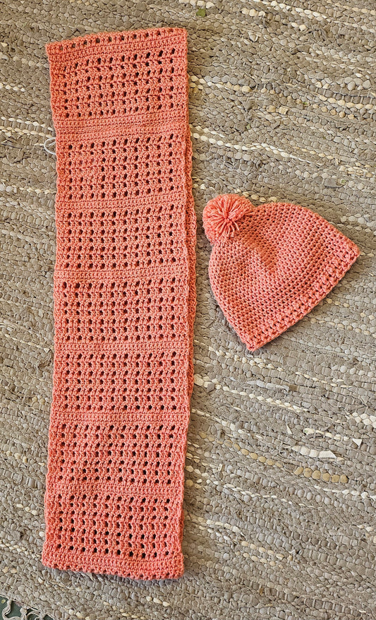 Orange Crochet infinity Scarf +Beanie set