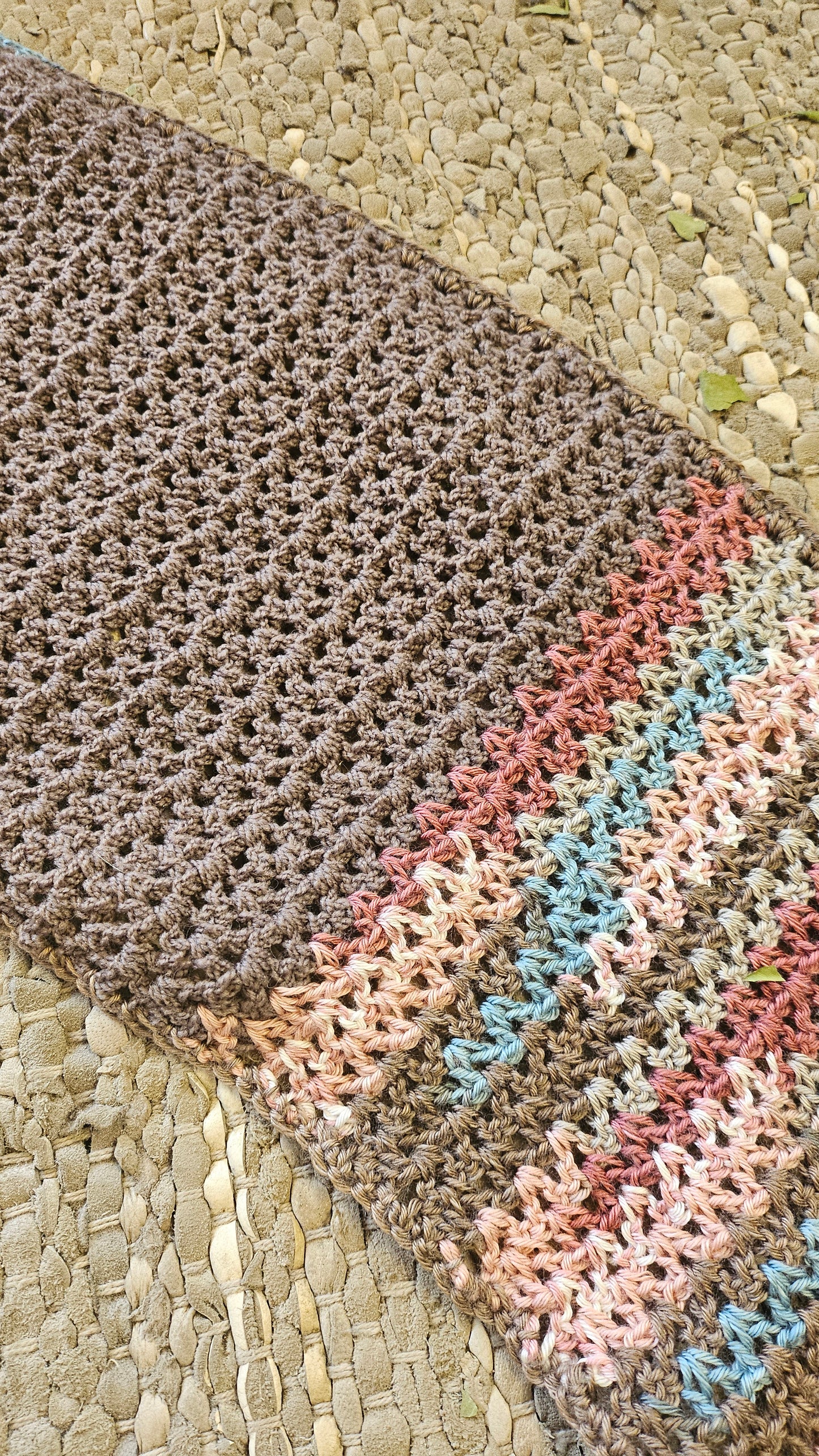 Scarf Crochet Brown colourful ends and Tassels