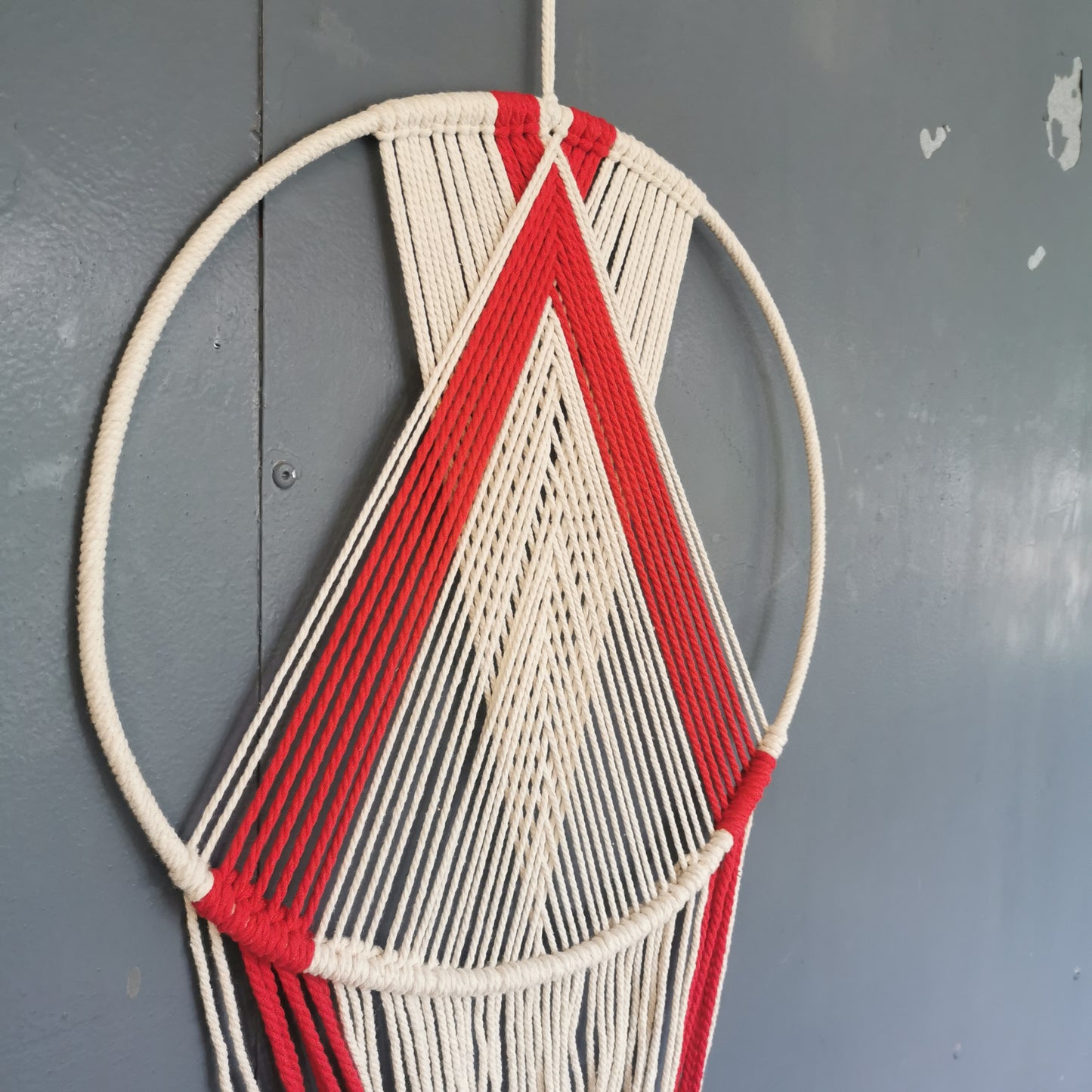 Red and White Macrame Dreamcatcher