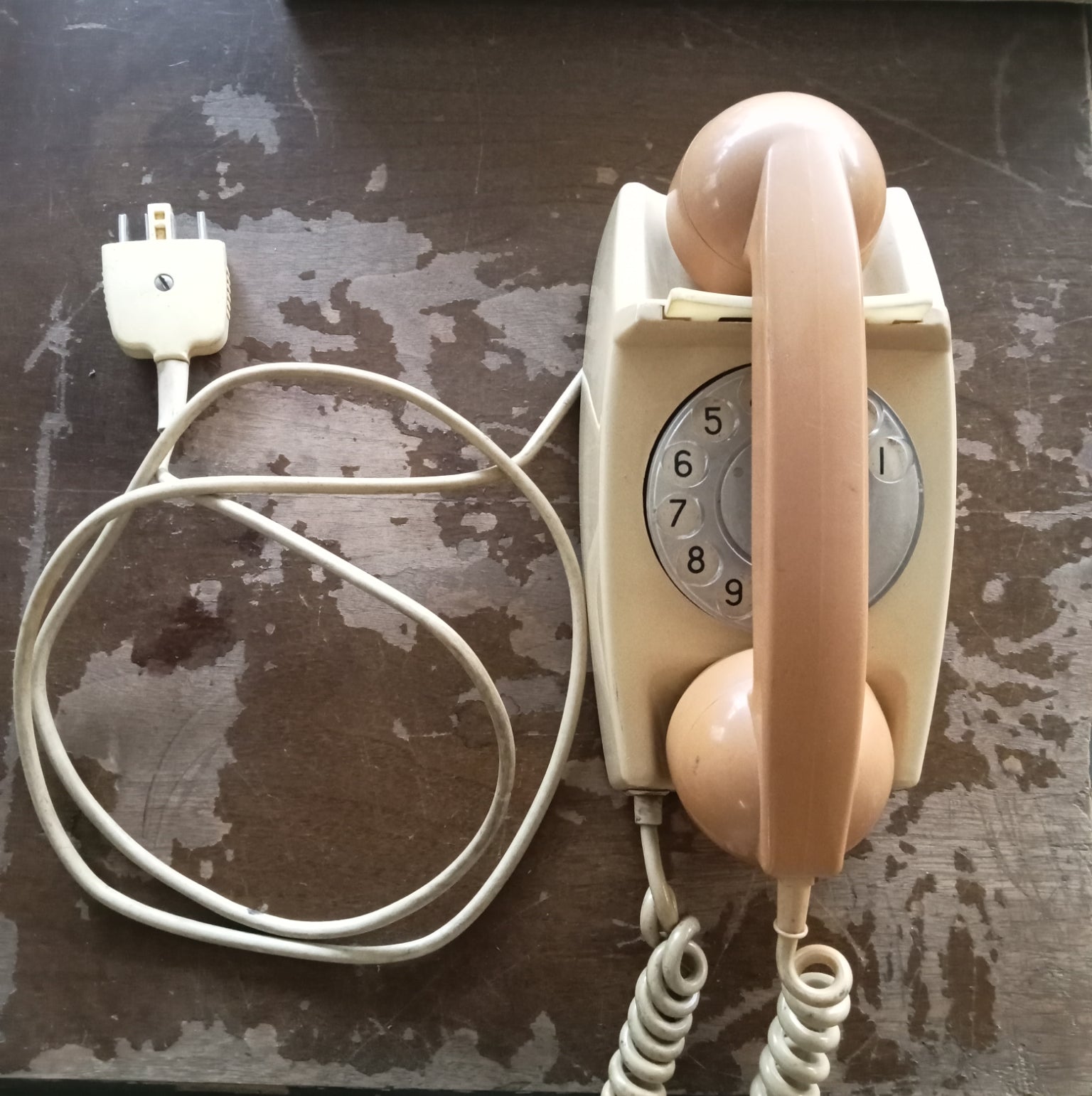 Vintage telephone beige brown 