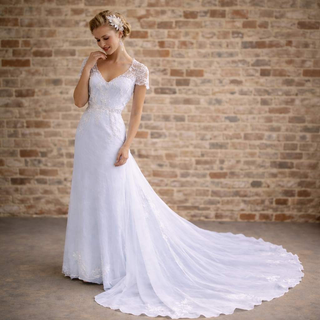 Vintage-Inspired Lace Wedding Dress – Elegant Floral Detail