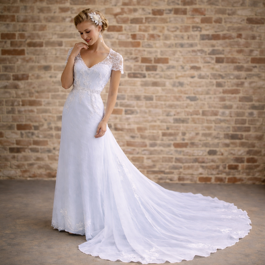 Vintage-Inspired Lace Wedding Dress – Elegant Floral Detail