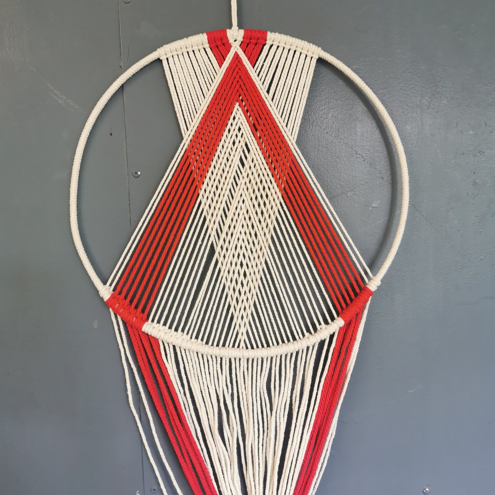 Red and White Macrame Dreamcatcher 